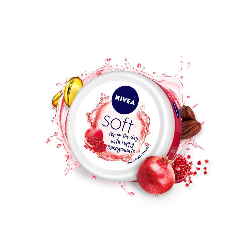 NIVEA Soft Light Moisturizer 200ml | Peppy Pomegranate | Face, Hand & Body, Instant Hydration | Non-Greasy Cream | Vitamin E & Jojoba Oil