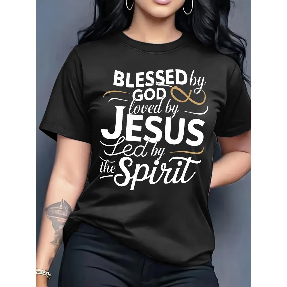 Blessed By God Loved By Jesus Women's Tee - Christian Faith Green Top