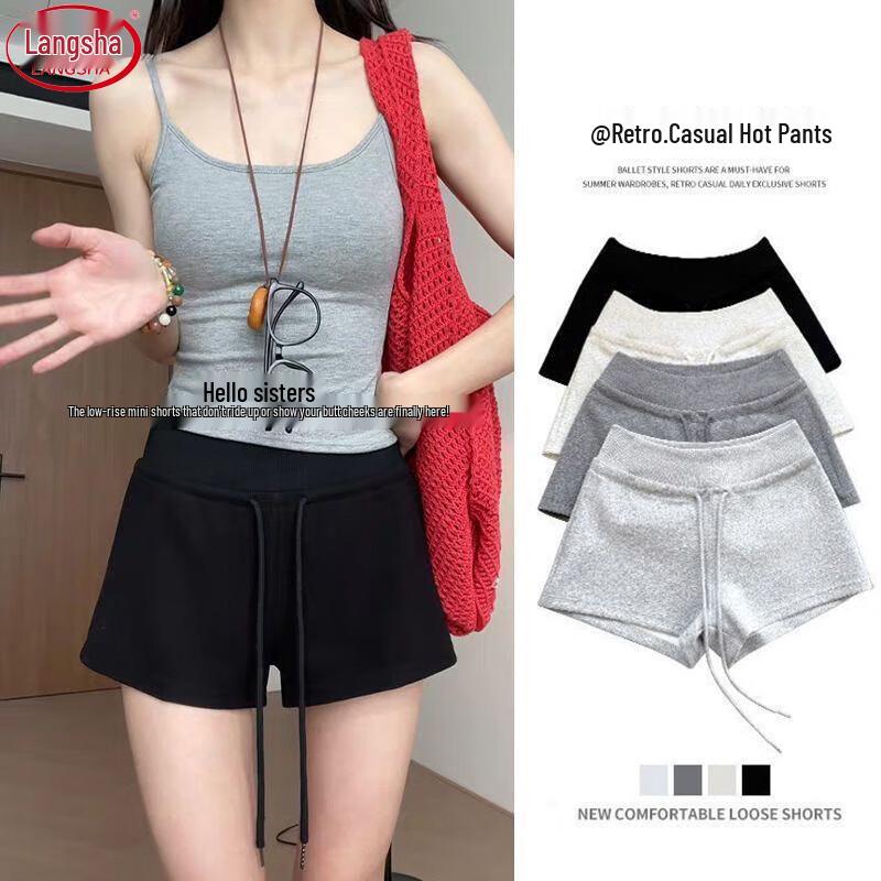 

Langsha Women s High-Waist Drawstring A-Line Sports Shorts L