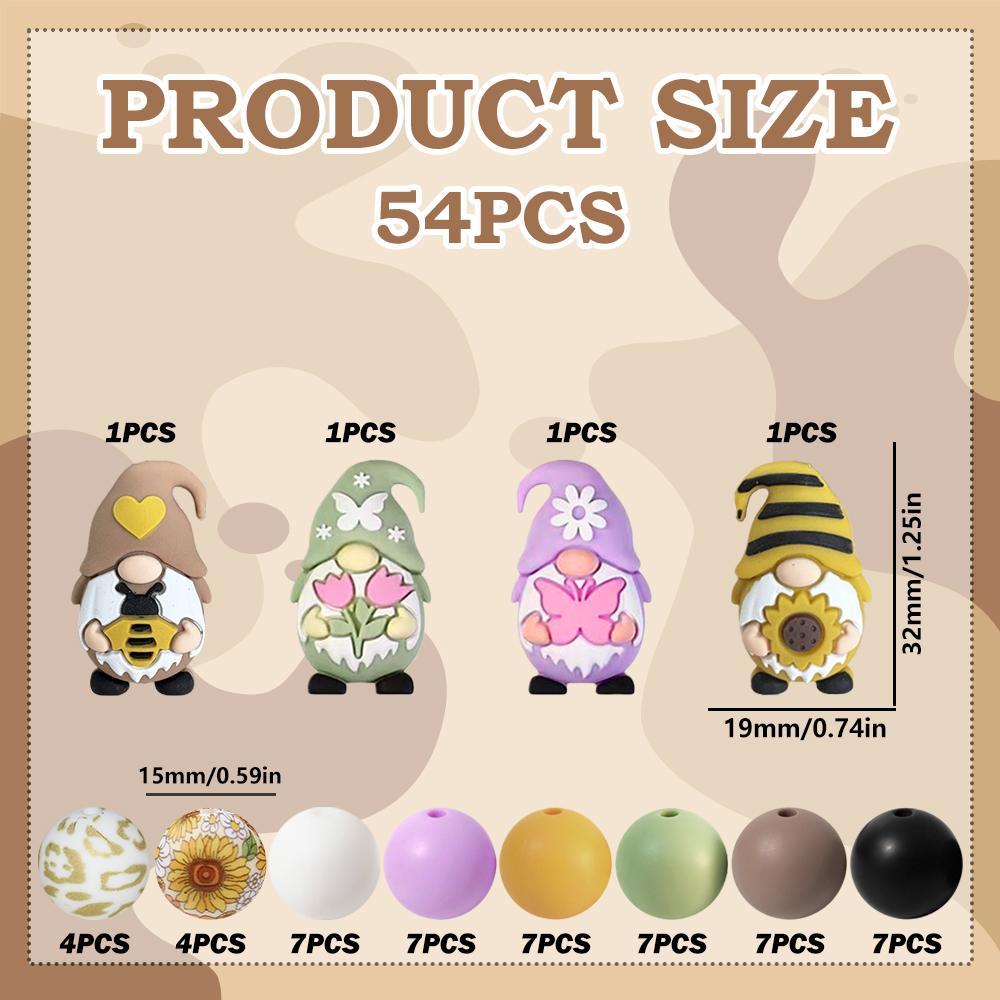 25/32/54PCS 3D Cute Dwarf Silicone Bead Set, perfect for DIY handmade crafts such as keychains, necklaces, bracelets, etc
