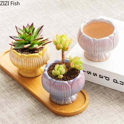Creative Painted Ceramic Vase Lotus Shape Plant Pots Table Decoration Flowers Arrangement Flower Vase Room Aesthetic Decor