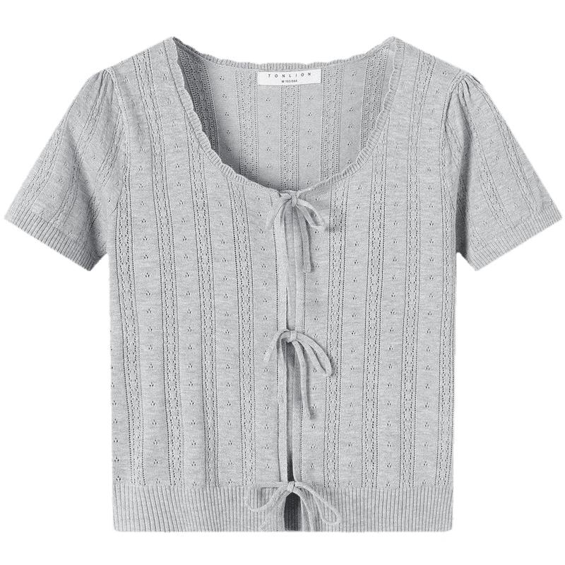TonLion Women's 2026 Summer Short-Sleeve Hollow Knit Sweater