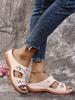 Sommer neue Schuhe hohle Blumenstickerei Sandalen Keilabsatz große Größe kühle Hausschuhe Keilabsatz