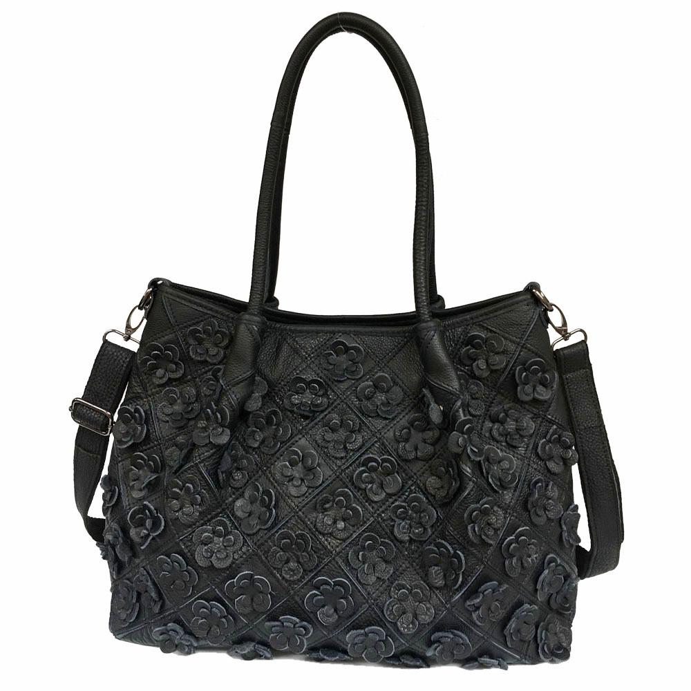 Vintage Květinová Dámská Crossbody Kabelka z Pravé Kůže – Design Diamantové Mřížky, Všestranná a Ležérní