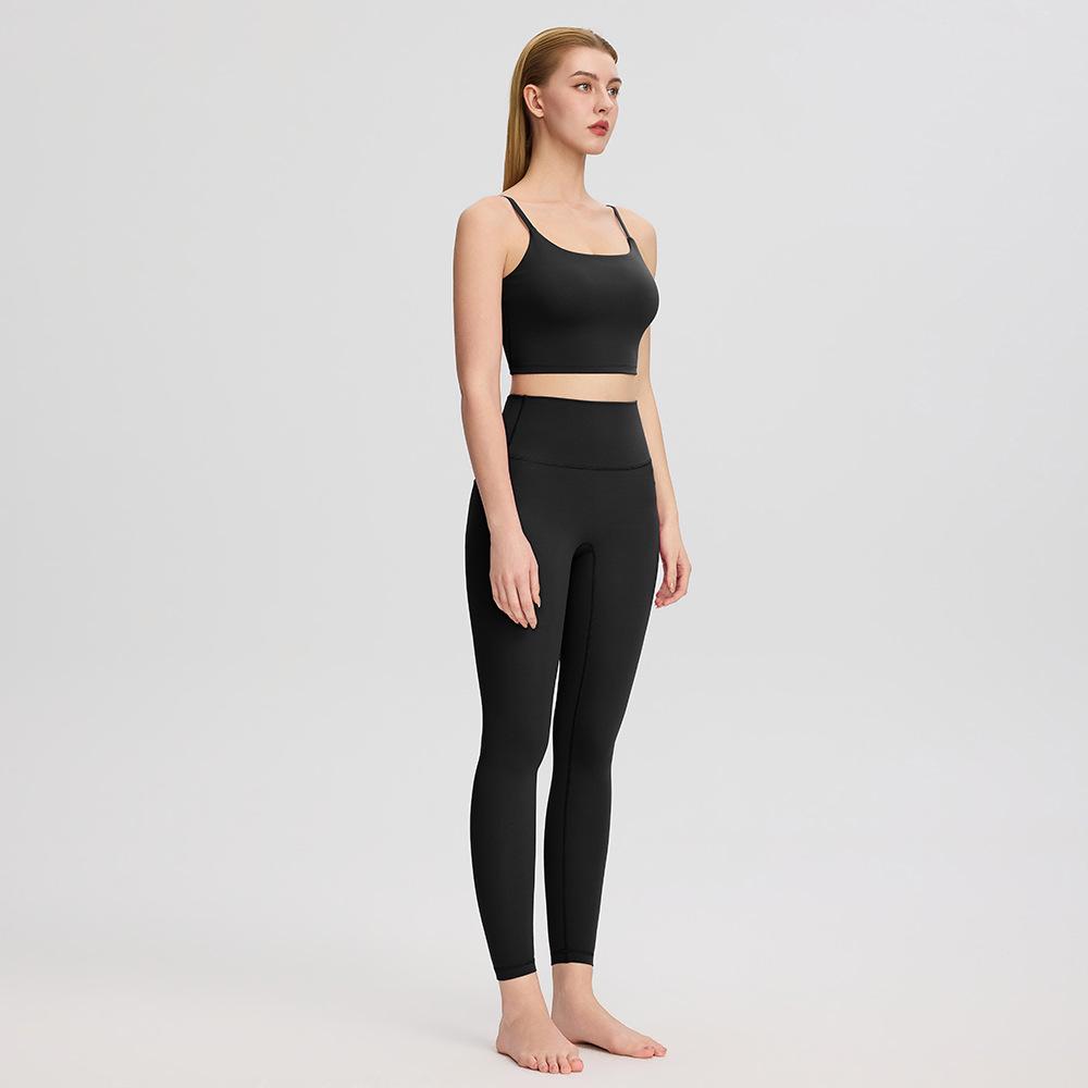 Bare-Feel Five-Piece Yoga Set: Long & Short Sleeve Tops, Chest Pads, Tight Slimming High-Waisted Pants.