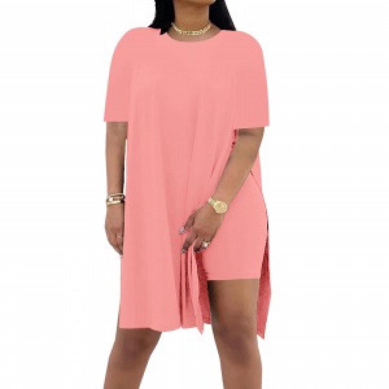 Summer 2025 Solid Color Loose Round Neck Short Sleeve Two-Piece Casual Set