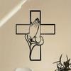 Praying Hands Iron Wall Cross Modern Religious Metal Decor Living Room Artwork Housewarming Gift Home Spiritual Minimalist Sculpture