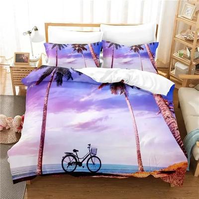 Ozean-Bettbezug-Set, Queen-Size-Größe, tropische Insel mit Palmen und Meer, Strand, Natur-Motivdruck, Twin-Bettwäsche-Set für Teenager