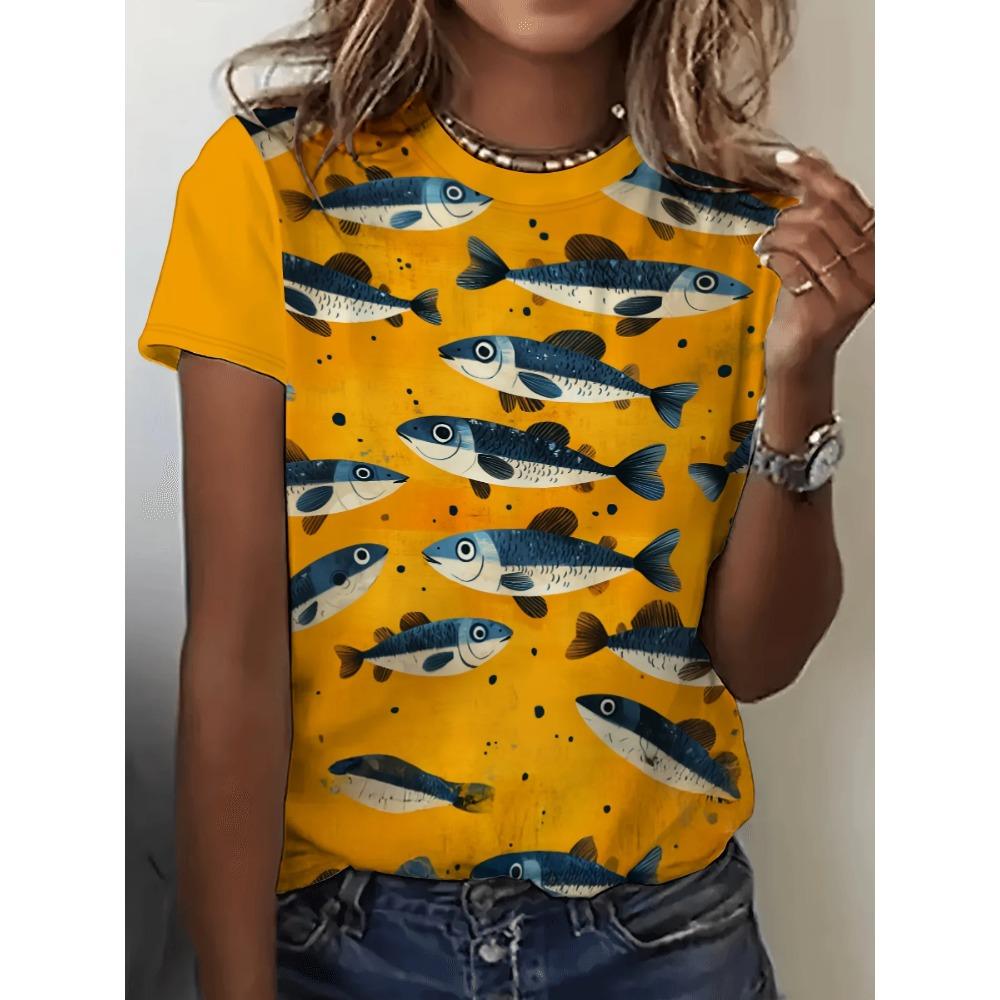 Summer Colorful Fish 3D Print T-Shirts Women's Short Sleeve O-Neck T Shirt Fashion Casual Tees Harajuku Y2k Tops Female Clothing