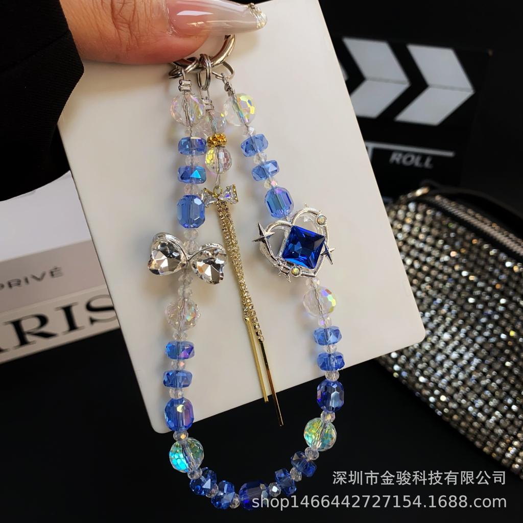 New High-Quality Phone Chain Creative Heart Zircon Hanging Chain Crystal Ins Style Bow CCD Bag Strap Short