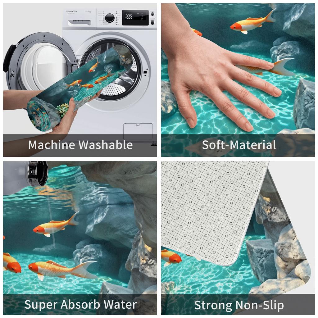 3D Illusion Koi Fish Design Doormat Anti-Slip Entrance Bathroom Kitchen Door Floor Mat Living Room Carpet Rug