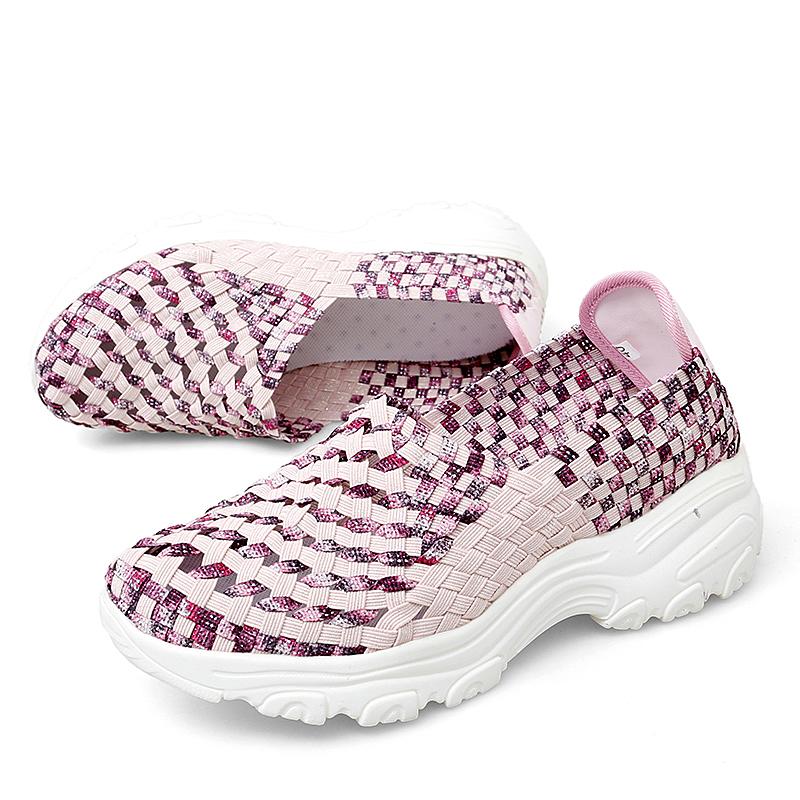 Summer Moccasin Pink Beach Shoes Women Multicolor Casual Weave Slip on Braided Elevator Sneakers Plus Size