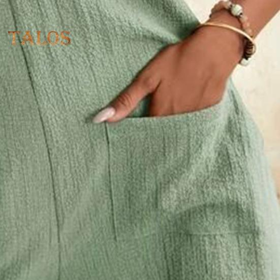 Macacão Feminino Sem Mangas Verão Casual Macacão Curto Solto de Algodão com Bolsos Roupas de Praia para Viagem Férias