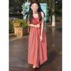 Red plaid sleeveless vest dress new loose single-breasted lazy style long dress women's summer elegance
