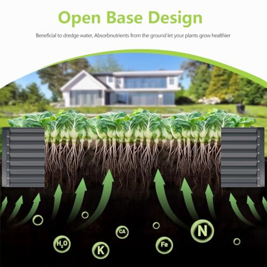 8x4x2FT Galvanized Raised Garden Bed Outdoor Metal Planter Boxes for Vegetables Grey Large Garden Beds with Rust-Resistant Coat