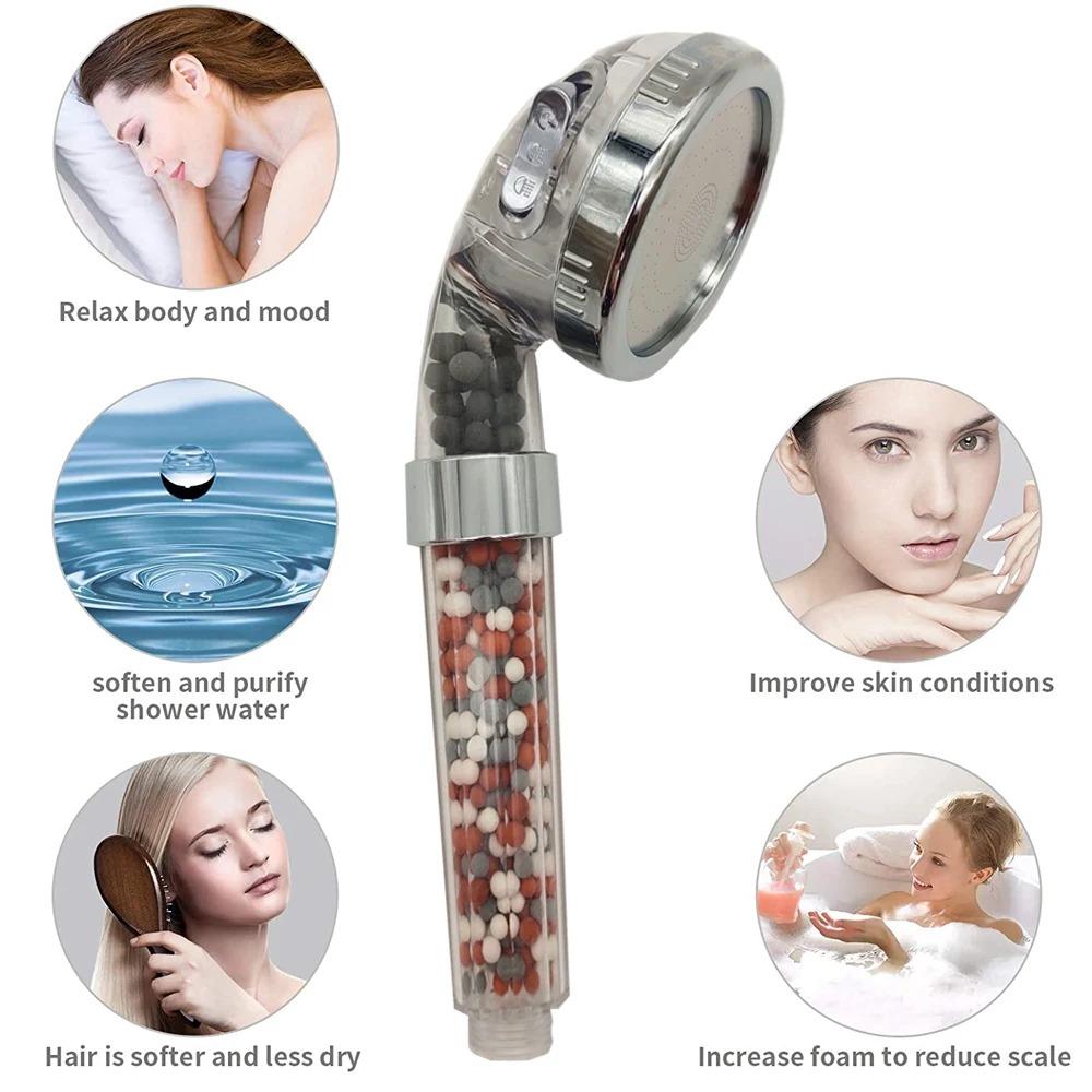 Adjustable Handheld Bathroom Shower Heads Aromatherapy Pressurized Water Saving Anion Mineral Filter High Pressure Shower Head