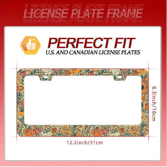 Beautiful Floral Print License Plate Frame Funny Stainless Steel Vintage Flower License Plate Frames Auto Parts Decoration With Screws License Plate