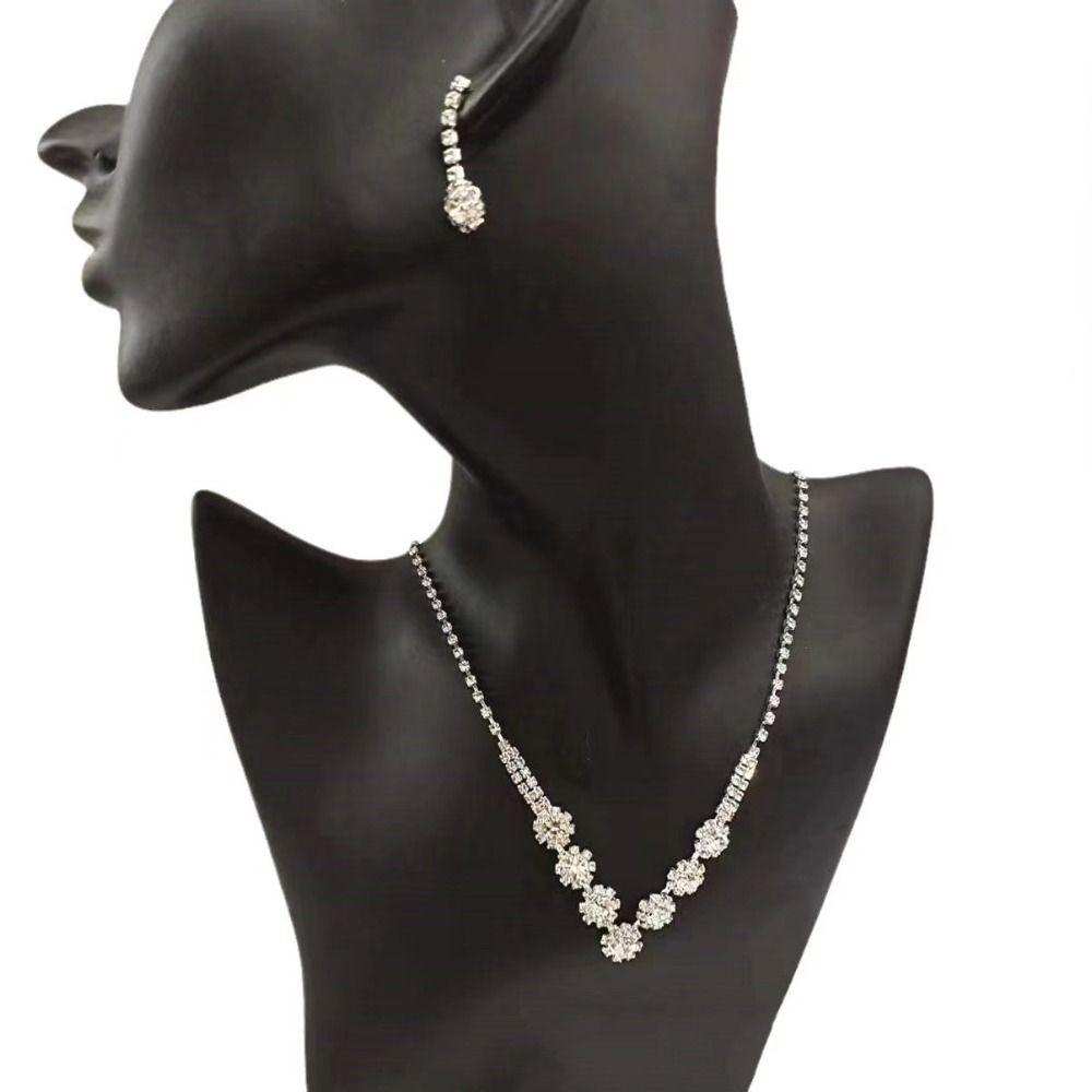 Bracelet Earrings Shining Necklace Wedding Party Rhinestone Jewelry Set  Women