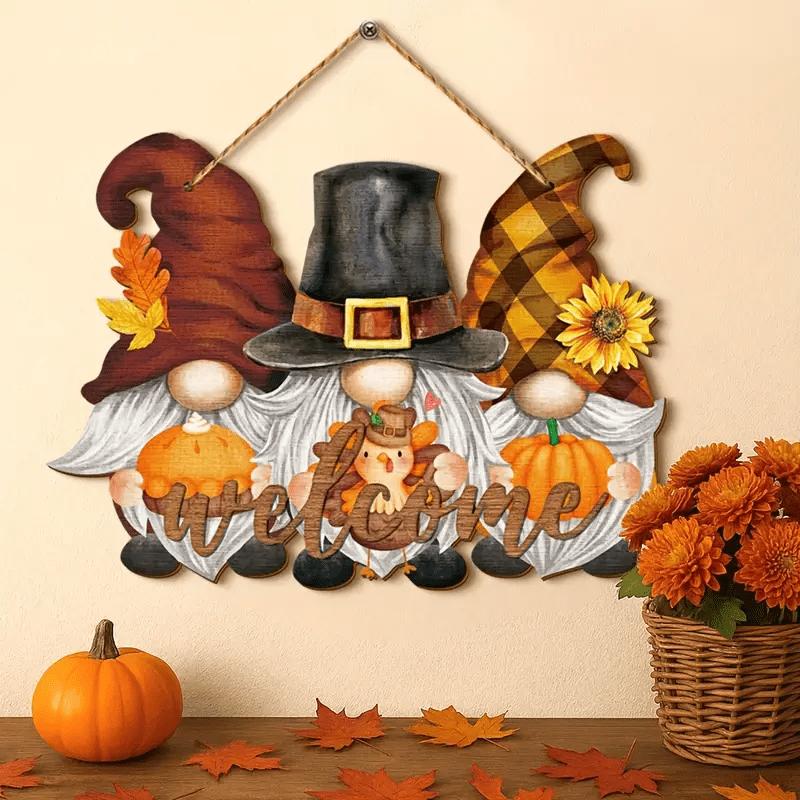 Autumn Thanksgiving Sunflower Welcome Sign, Mini Dwarf Wooden Hanging Decor for Indoor Outdoor, Porch Wall Decorations