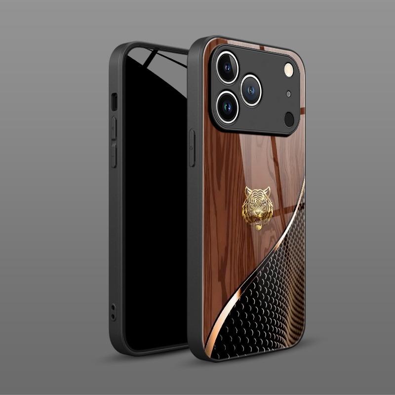 Holzmaserung Tigerkopf Muster Gehärtetes Glas Handyhülle Für iPhone 11 12 13 14 15 16 17 Pro Max 17 Air 7 8 Plus XR XS X Abdeckung