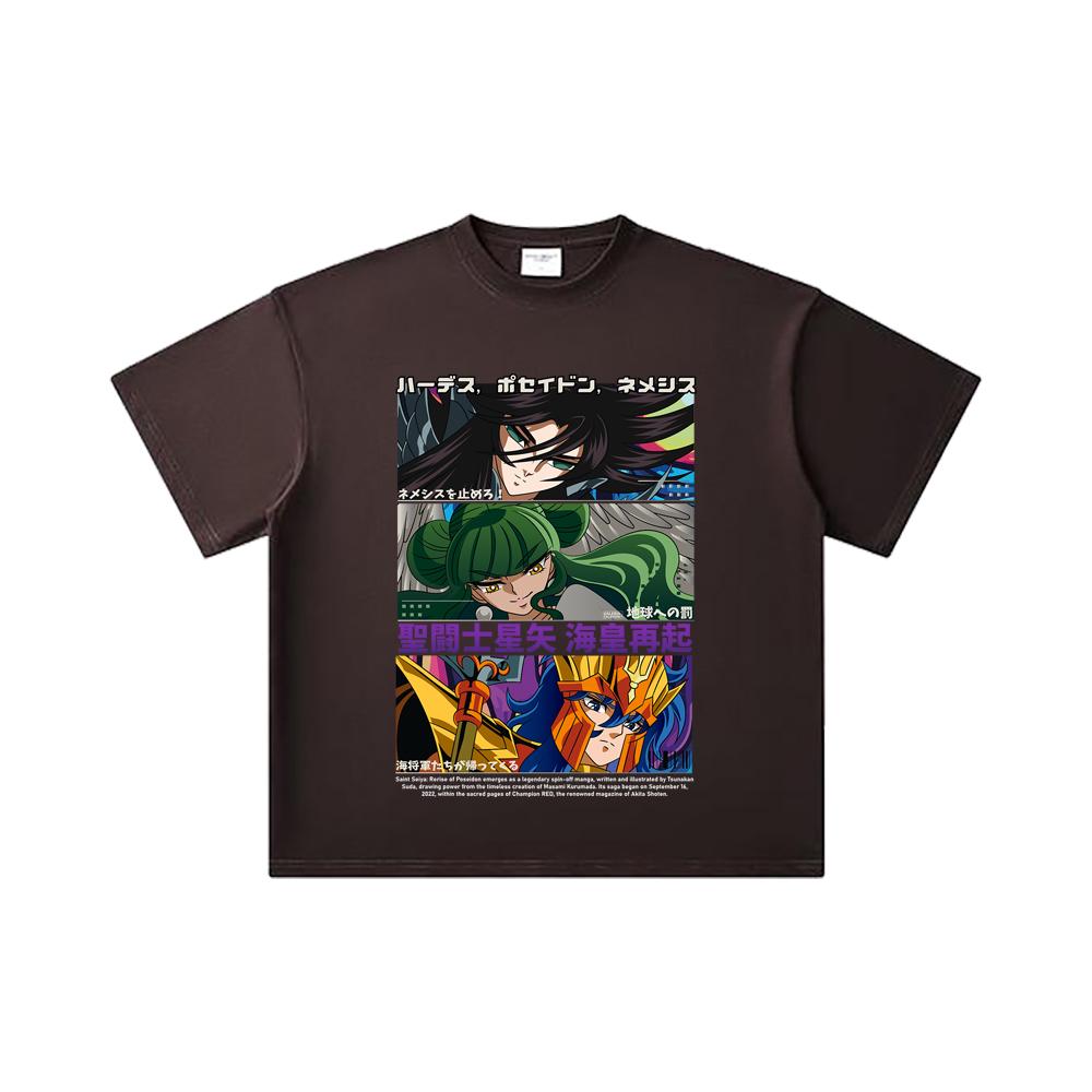 260 GSM Double Yarn 32 Count 100% Cotton Saint Seiya V3 Rerise of Poseidon Print Unisex Heavy Cotton T Shirt