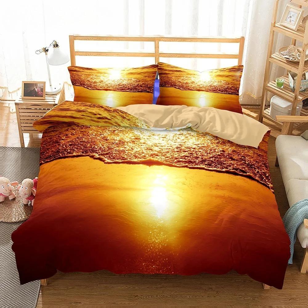 3D Bed Set Beautiful Beach Bedding Bed Sets Modern Quilt Cover+pillowcases Winter California King Bedding Sets Jogo De Cama Bed