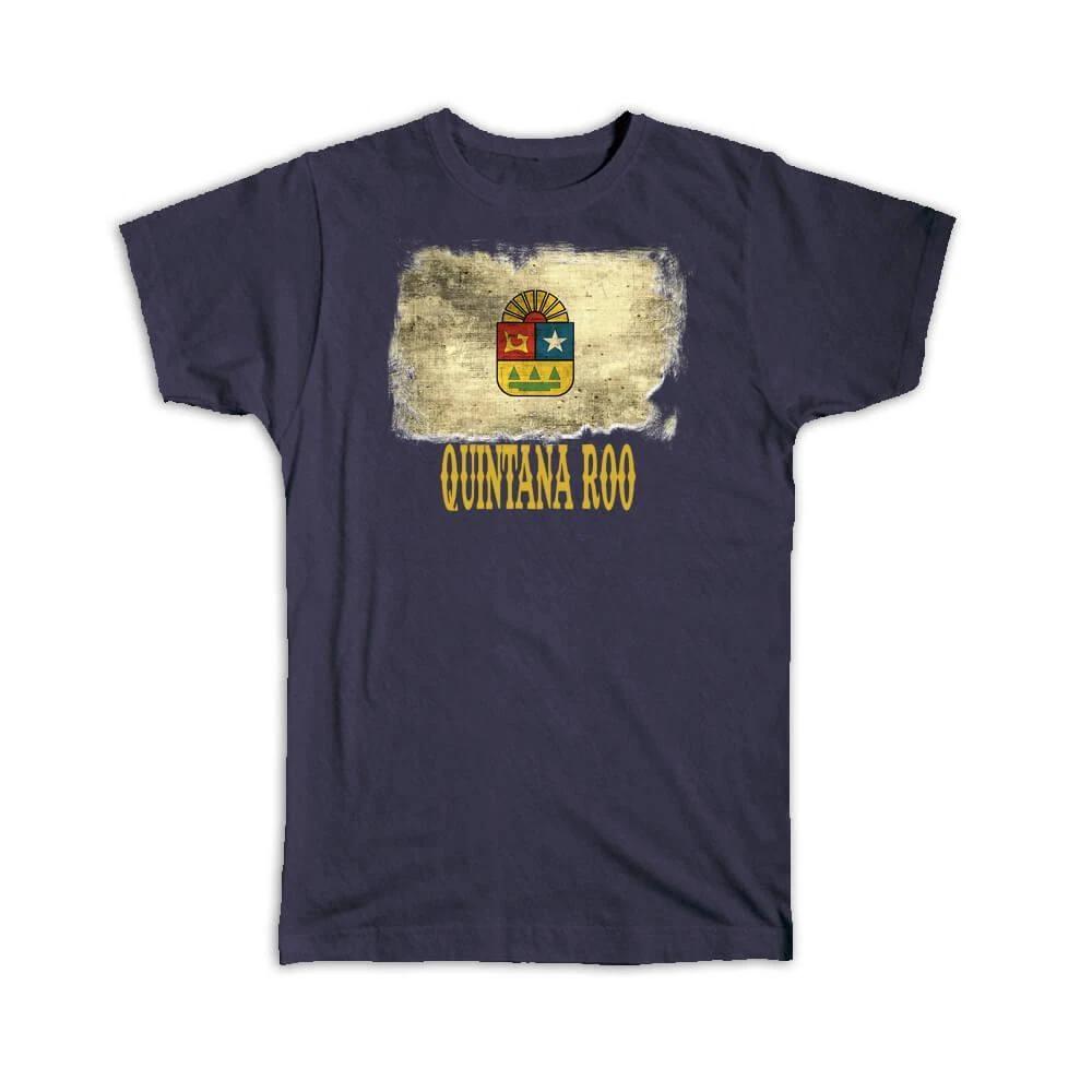 Gift T-Shirt : Quintana Roo Mexico Distressed Flag Vintage Mexican Expat Country M