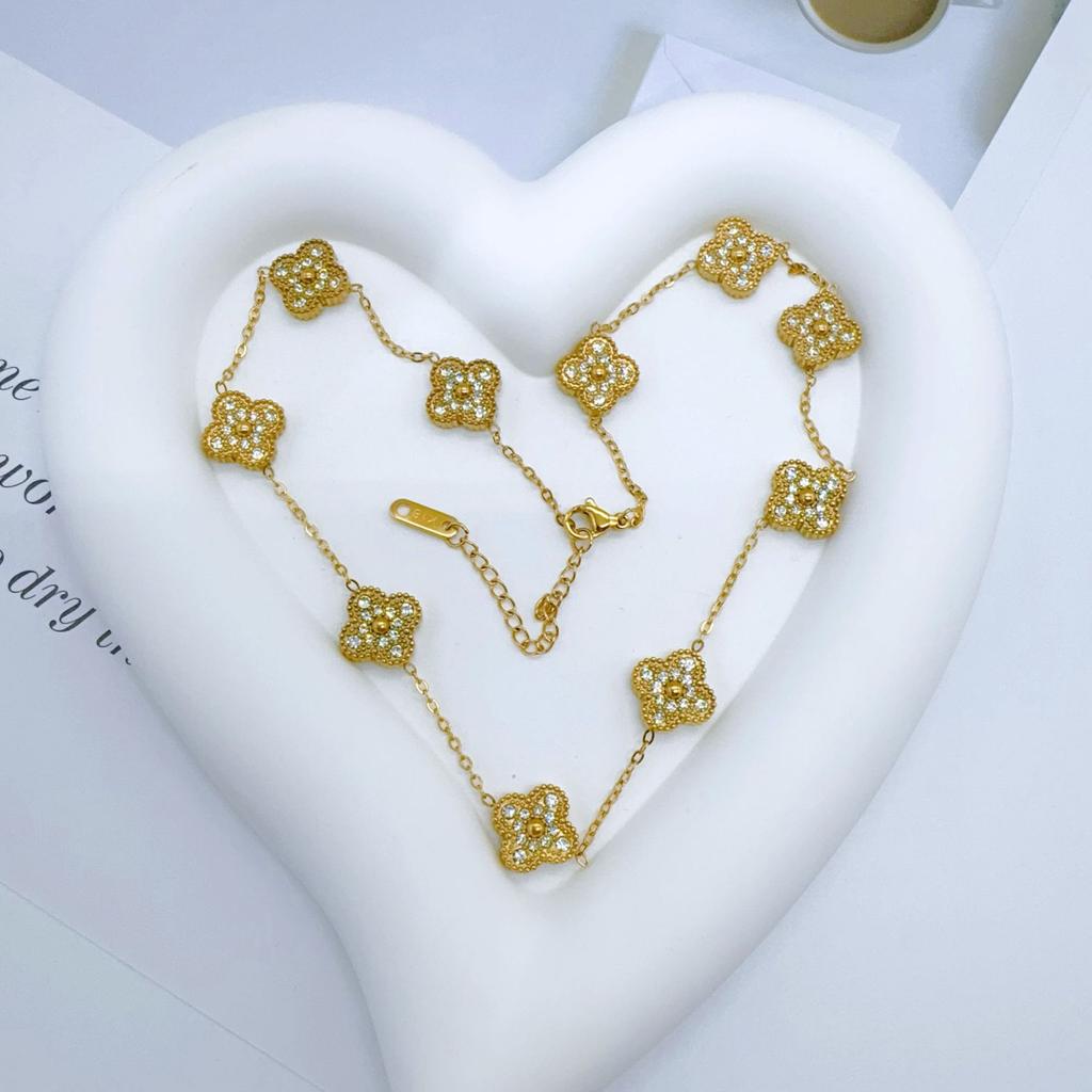 10 Blume Modetrend Vierblättriges Kleeblatt Halskette Damen Premium Gefühl Glänzende Damen Halskette