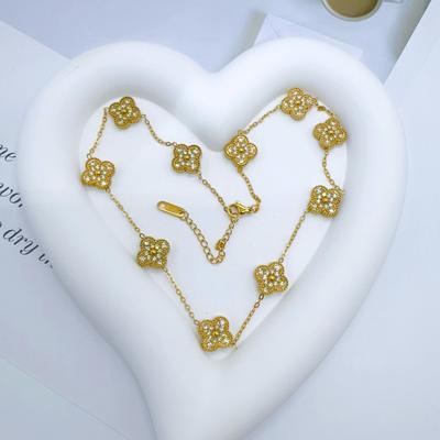 10 Μοτίβο Λουλουδιού Μόδα Κολιέ Τετράφυλλο Τριφύλλι Γυναικείο Αίσθηση Πολυτέλειας Λαμπερό Γυναικείο Κολιέ