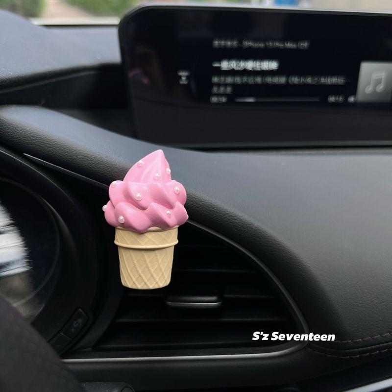 

Ice Cream Kitty Cat Car Air Freshener Vent Clip Aroma Diffuser Stone Deodorizer High-End New Car Decoration Gift Strawberry Ice Cream