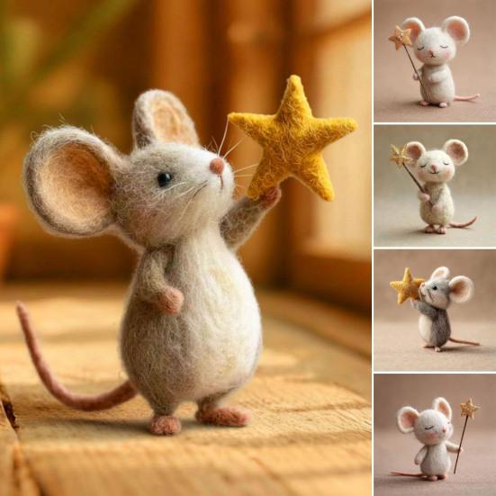 Plstěná myška s hvězdou Ručně vyrobená roztomilá plstěná figurka myšky Myška držící hvězdnou hůlku Ozdoba pro podzimní domácí dekoraci Vánoční punčocha