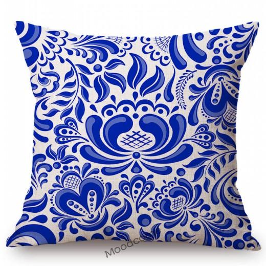 Traditional Delft Navy Blue Toile Floral Pattern Elegant Royal Luxury Home Decoration Cotton Linen Sofa Pillowcase Cushion Cover