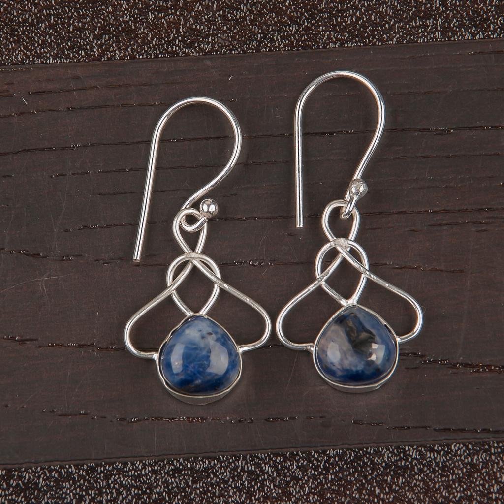 Sodalite Gemstone 925 Sterling Silver Handmade Earrings 1.50" For Mother's day EE-2-23
