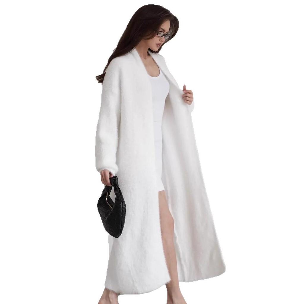 Women's Autumn/Winter Long Fluffy Cardigan - Soft Knit, Imitation Mink Velvet Sweater Coat, Lazy Style