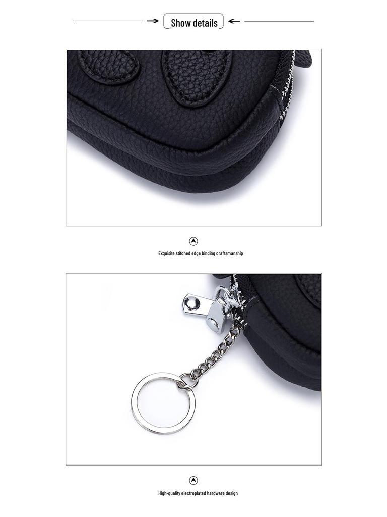 Women's Genuine Leather Large Capacity Double Zipper Coin and Lipstick Pouch