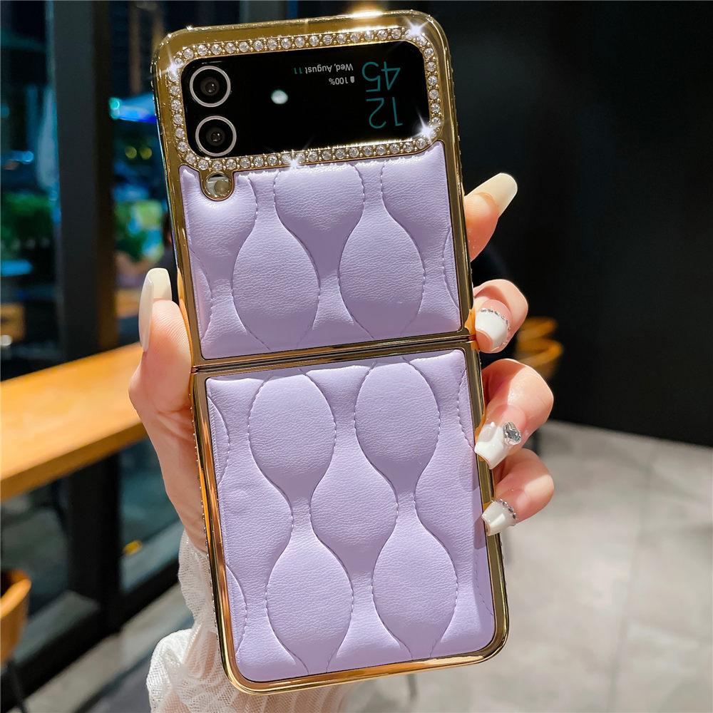 Luksusowe Złocone Diamentowe Skórzane Etui Na Samsunga Z Flip 6 Flip 5 Flip 4 3 Wstrząsoodporne Etui Na Telefon typu Flip6 Coque