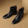 Fashion New Autumn Genuine Leather Women Boots Fashion Round Toe Boots for Women Short Boots Botines Mujer Chunky Heels Black Brown