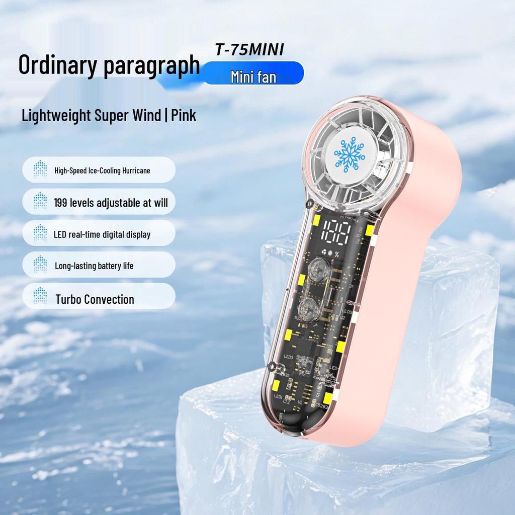 T76 Turbo Handheld Fan: USB Rechargeable, 199 Speeds, Portable Cooling with Ice Pack