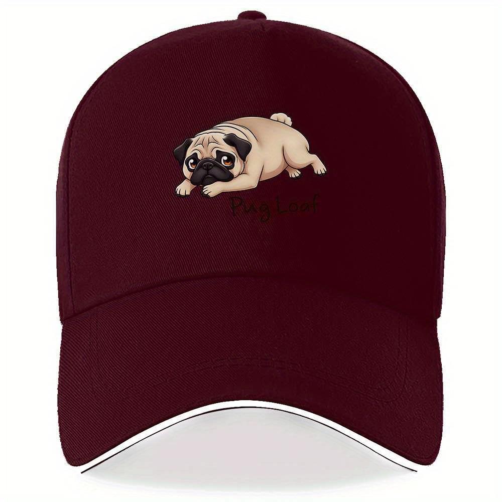 Pug Loaf Cartoon Dog Baseball Cap Polyester Adjustable Casual Sports Headwear Unisex