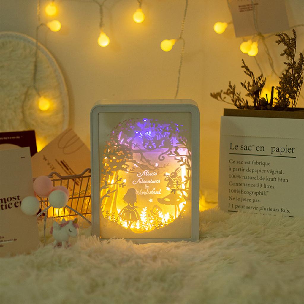 Papercut Light Box Soft Warm Light Romantic USB Battery Powered 3D Paper Carving Lamp for Bedroom Office Party Type 1
