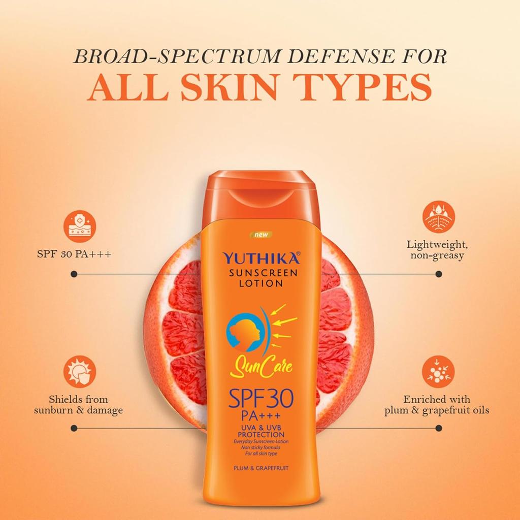 Yutika Sunscreen Lotion SPF 30 PA+++ for Men and Women 100ml Non-Greasy Sun Cream All Skin Types Pack of 2
