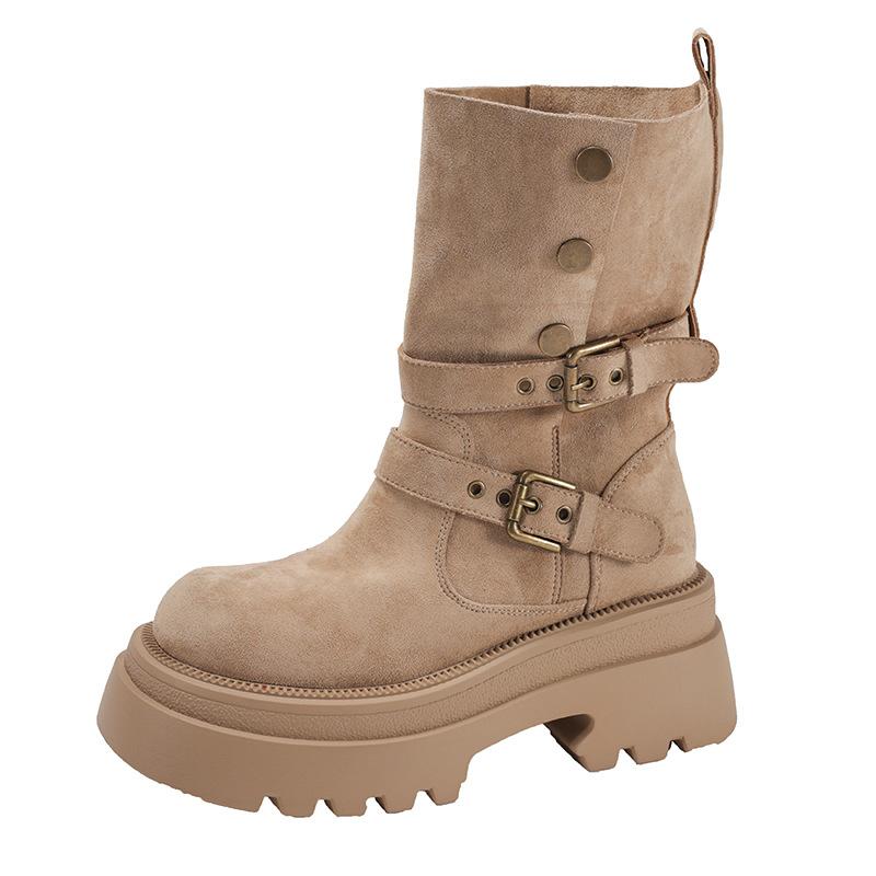 Black Retro Thick Heel Platform Martin Boots Women's 2025 New Spring and Autumn British Style Thin and Heightened Medium Boots