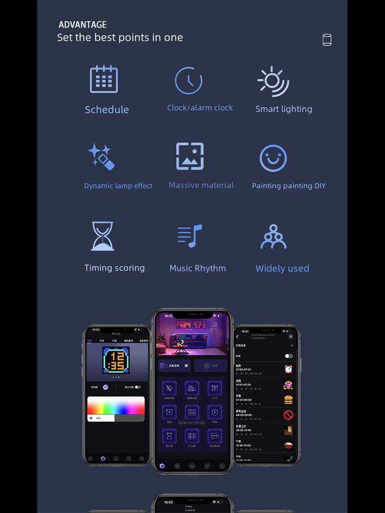 Bluetooth LED Desktop Table with Pixel Display and DIY Wall-Mounted Pixel Frame Atmosphere Light
