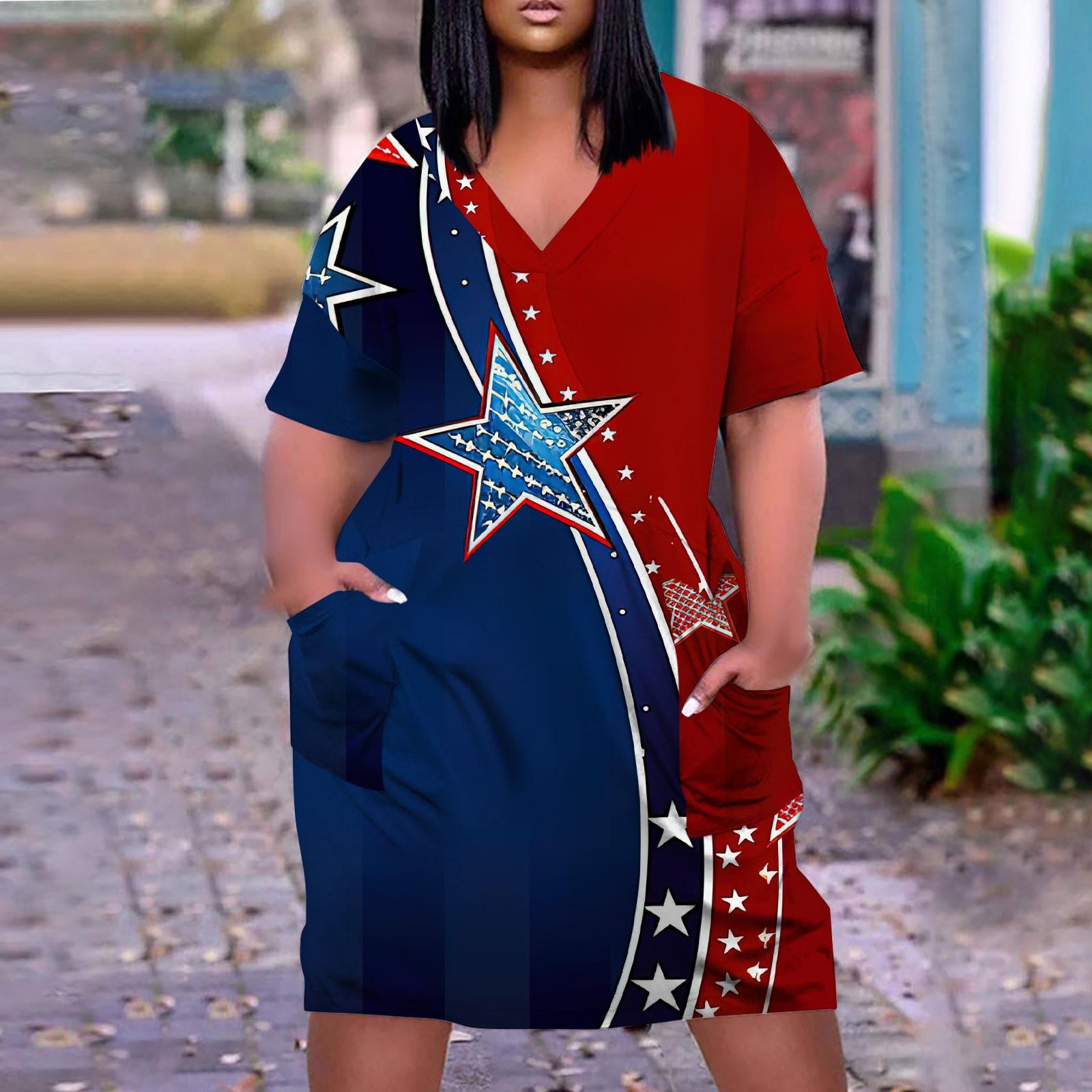 

Женское летнее повседневное платье больших размеров с V-образным вырезом и коротким рукавом с карманом до колена L