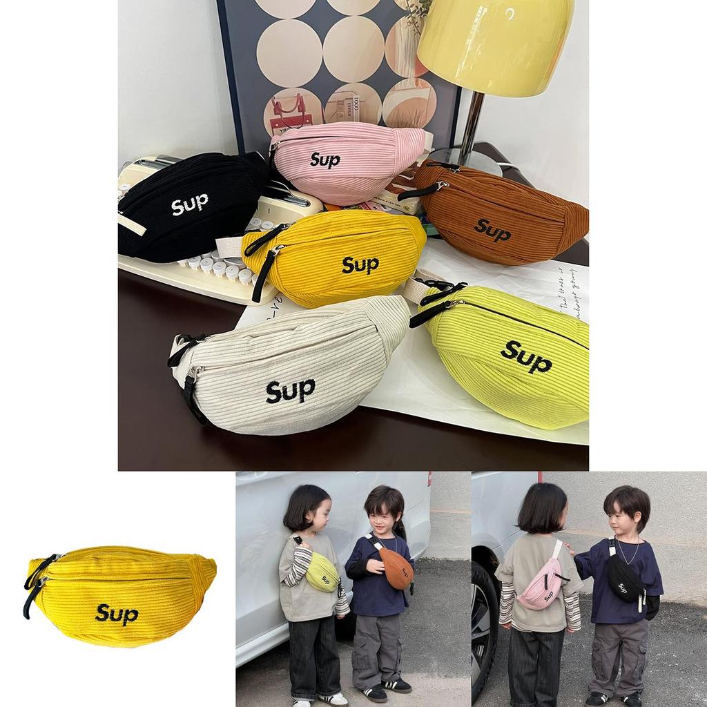 Stylish Corduroy Children's Chest Bag For Boys And Girls With Trendy Letter Design