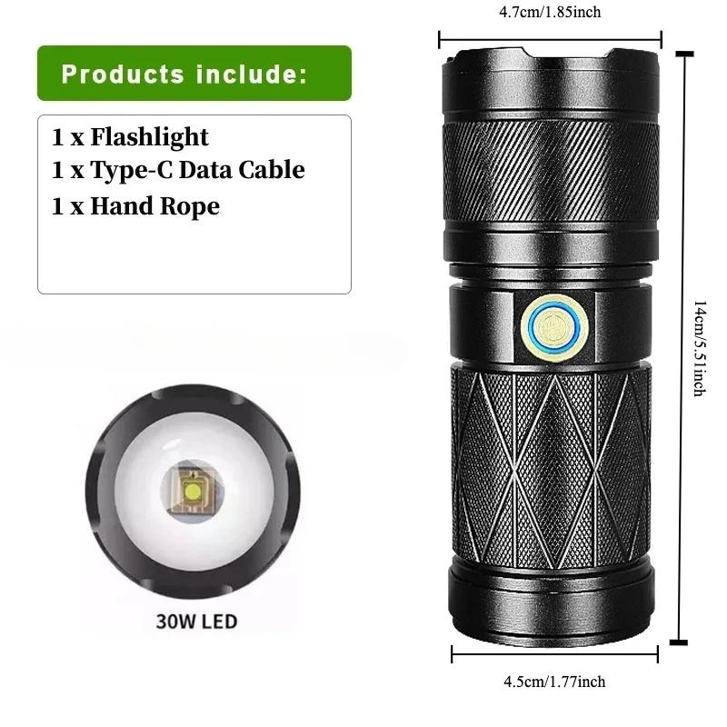 High Power LED White Laser Flashlight Type C Rechargeable Tactical Torch Zoom Lantern Long Range Spotlight for Camping Outdoor