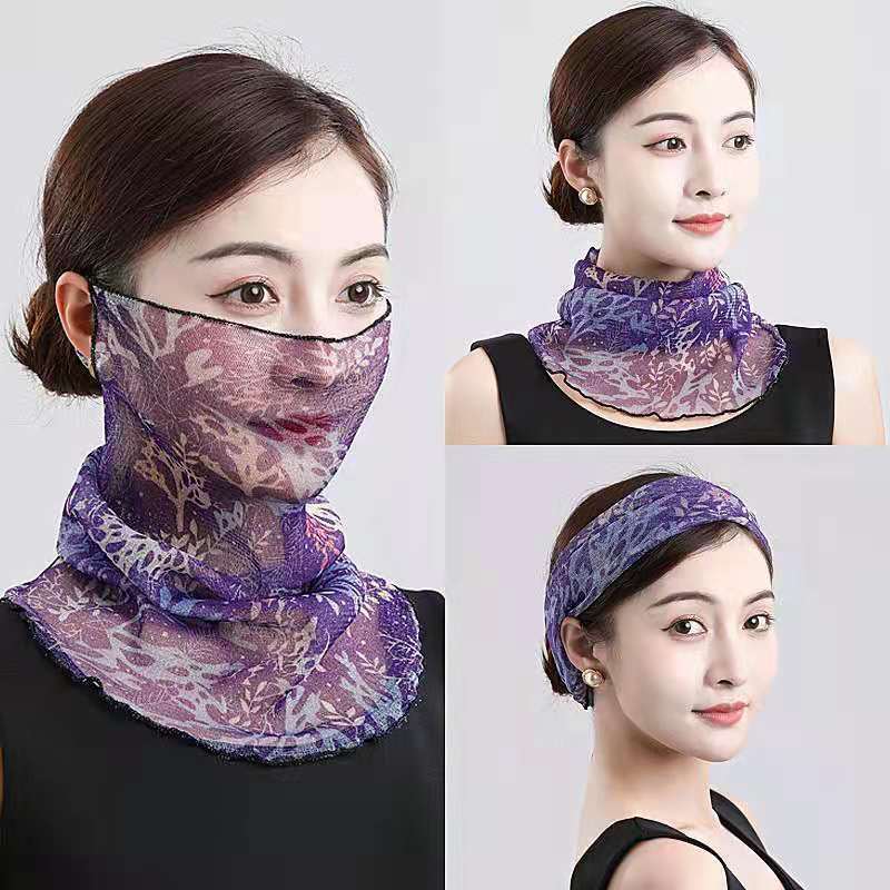 Summer Sunscreen Mask Women's Neck Protection Ear Hanging Veil Neck Scarf Anti-ultraviolet Silk Scarf Gauze Scarf