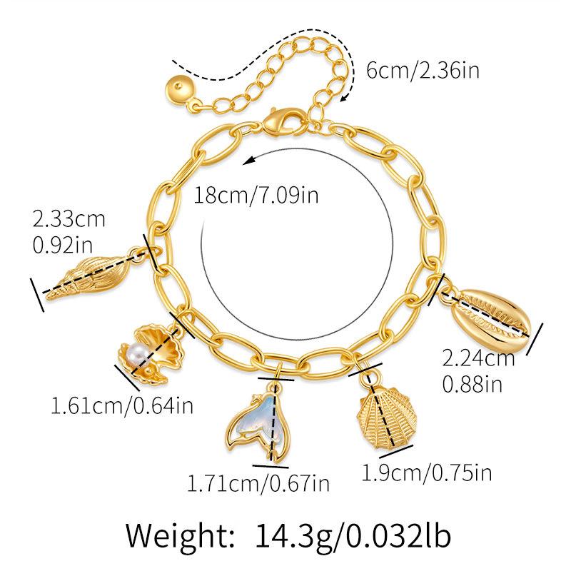 Stainless Steel Starfish Shell Mermaid Tail Chain Bracelet Women Y2K Handmade Metal Ocean Style Pendant Bracelet Luxury Jewelry