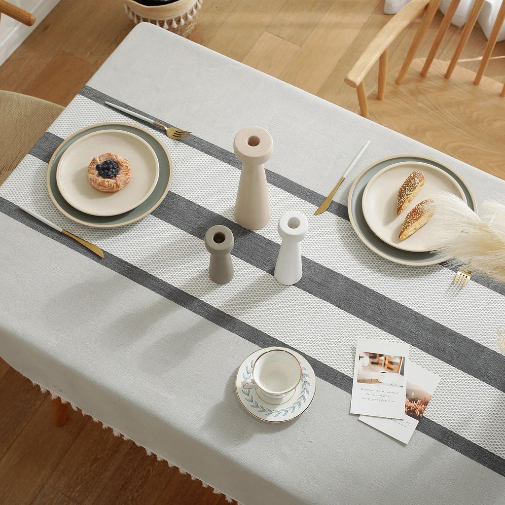European Grid Tablecloth Coffee Table Cloth Household Cotton And Linen Fabric Simple Rectangular Symmetrical Striped Tablecloth Dining Table Cloth