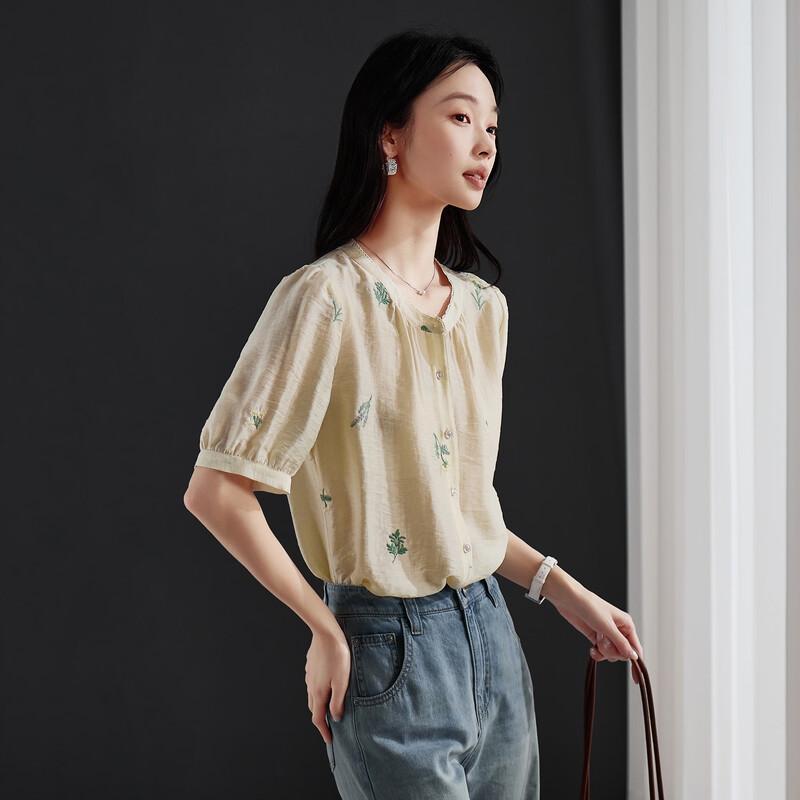 SOFSIL 2026 Summer French Embroidered Short Sleeve Shirt XL